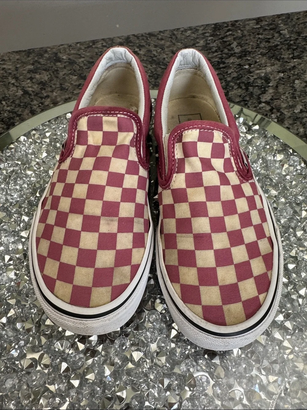 Vans Slip-On Checkerboard Pink and Cream Canvas Loafers